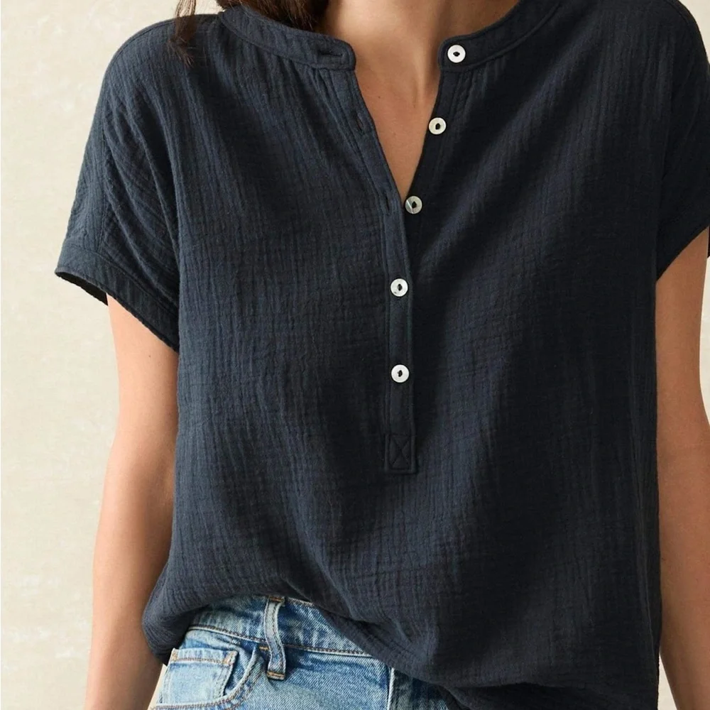 Navy blue cotton gauze top - Picture 7 of 7
